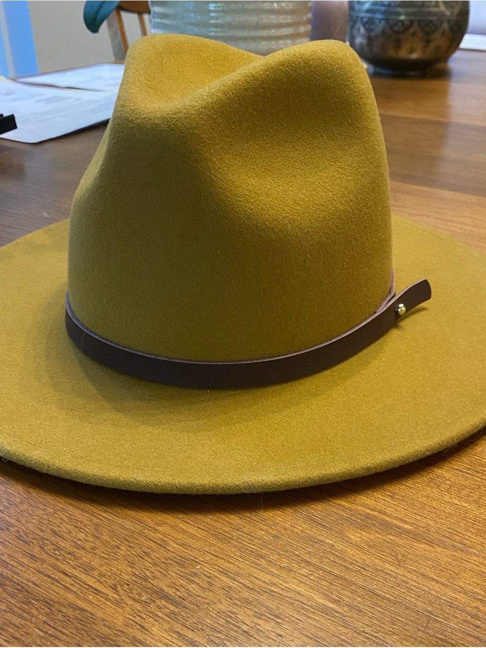 GIGI PIP Mustard Felt Fedora with Black Lined Interior